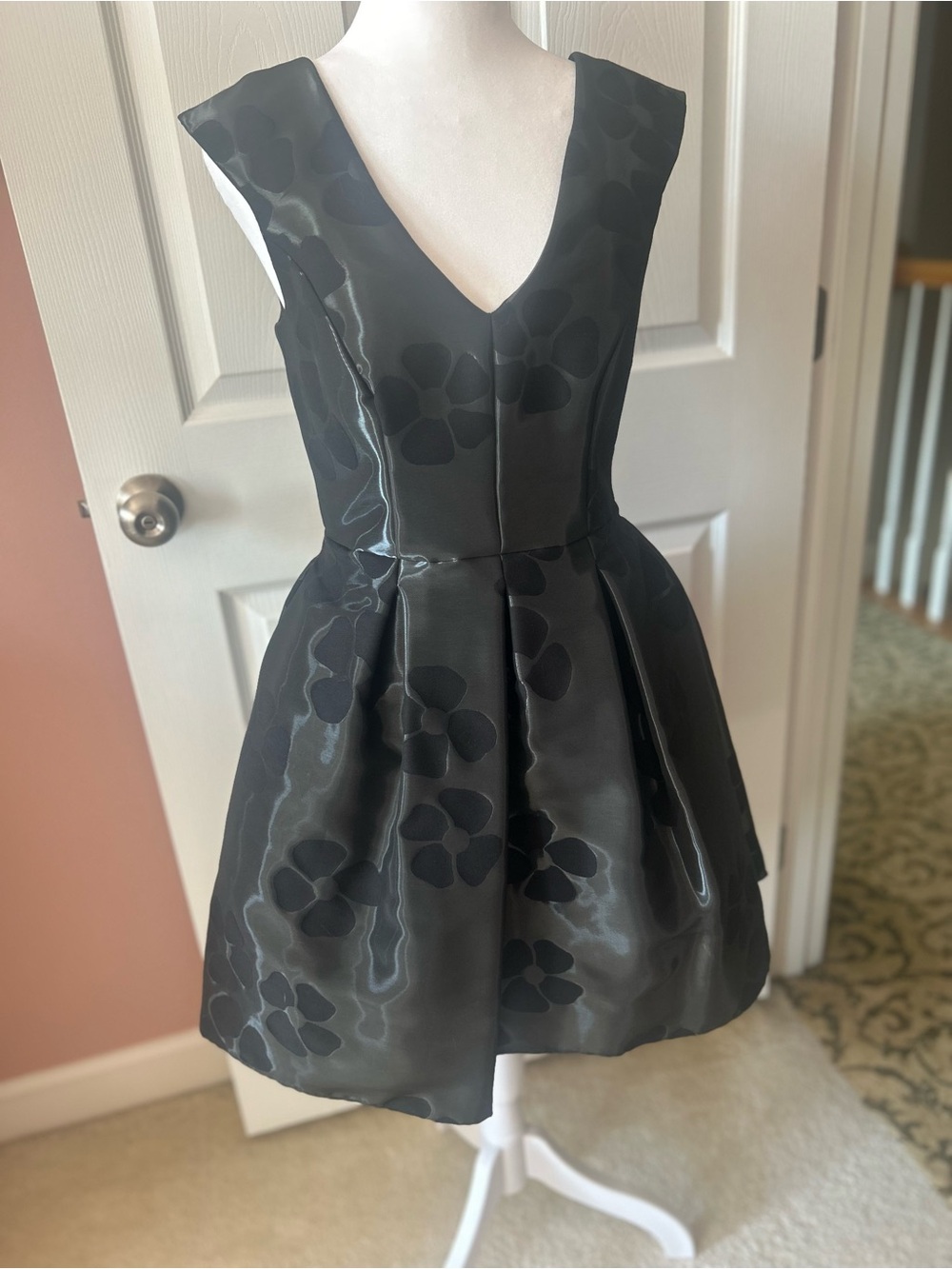 Aidan Black Floral  V-Neck Fit & Flare Dress